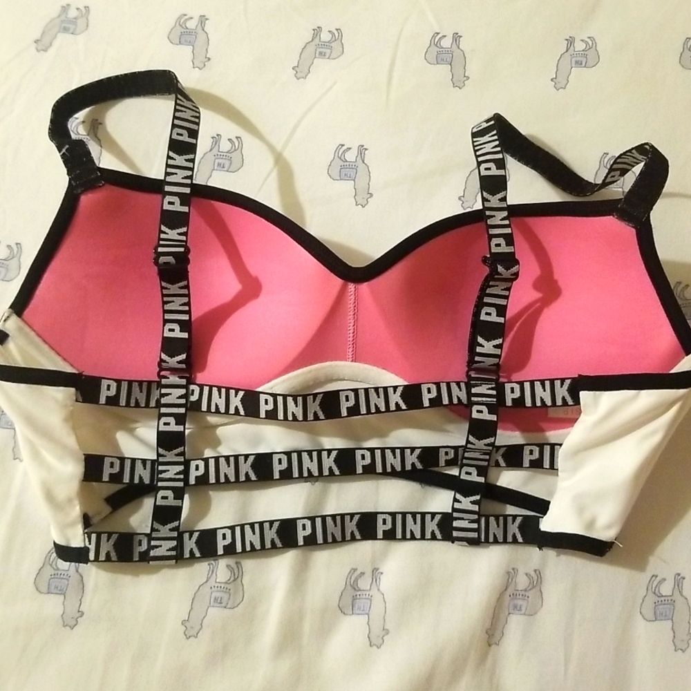 VS PINK strappy cage crop top Bralette sz Small white black